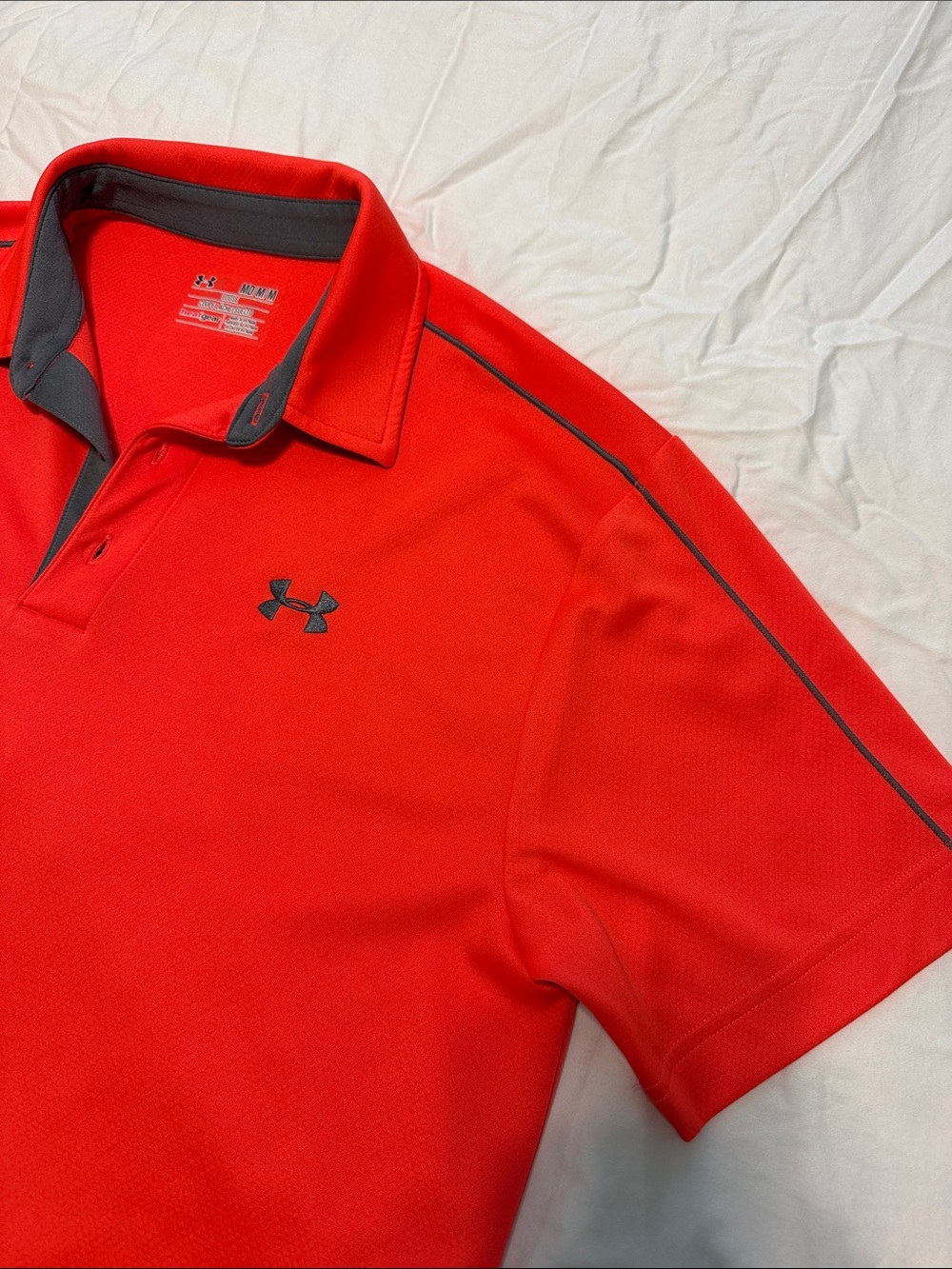 Under Armour Men's Bright Red Polo with Contrast Gray Trim (M)